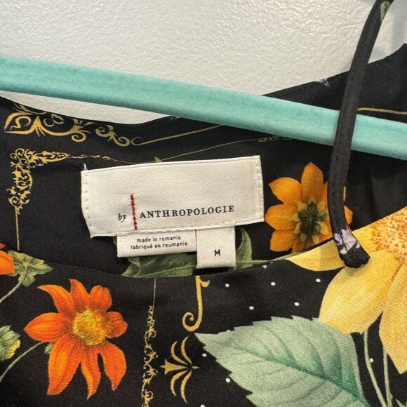 By Anthropologie Midi Dress Tie-Neck Column Floral Black Cottage Woman sz Medium - Picture 5 of 9